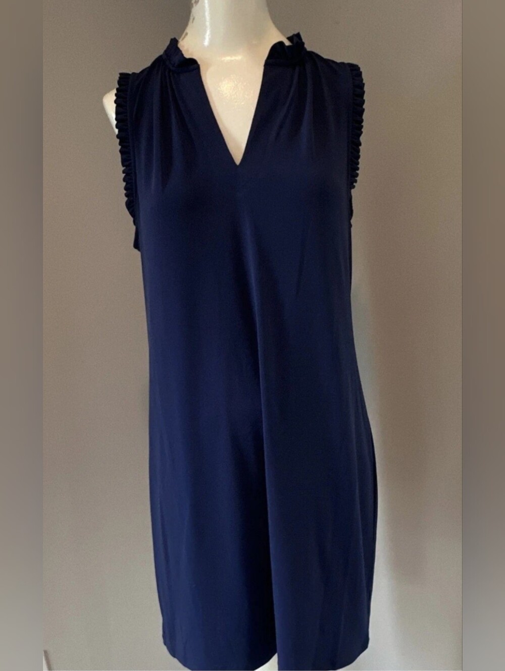 MICHAEL Michael Kors Navy Sleeveless V-Neck Dress with Shoulder Ruching
